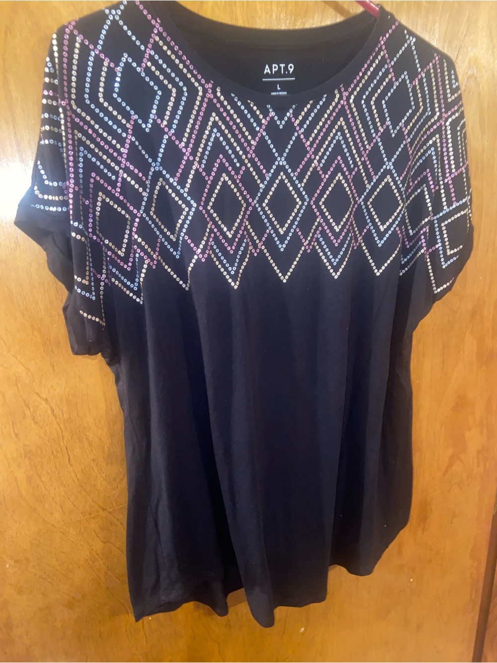 Apt. 9 Black Geometric Studded Short Sleeve Top Size Large